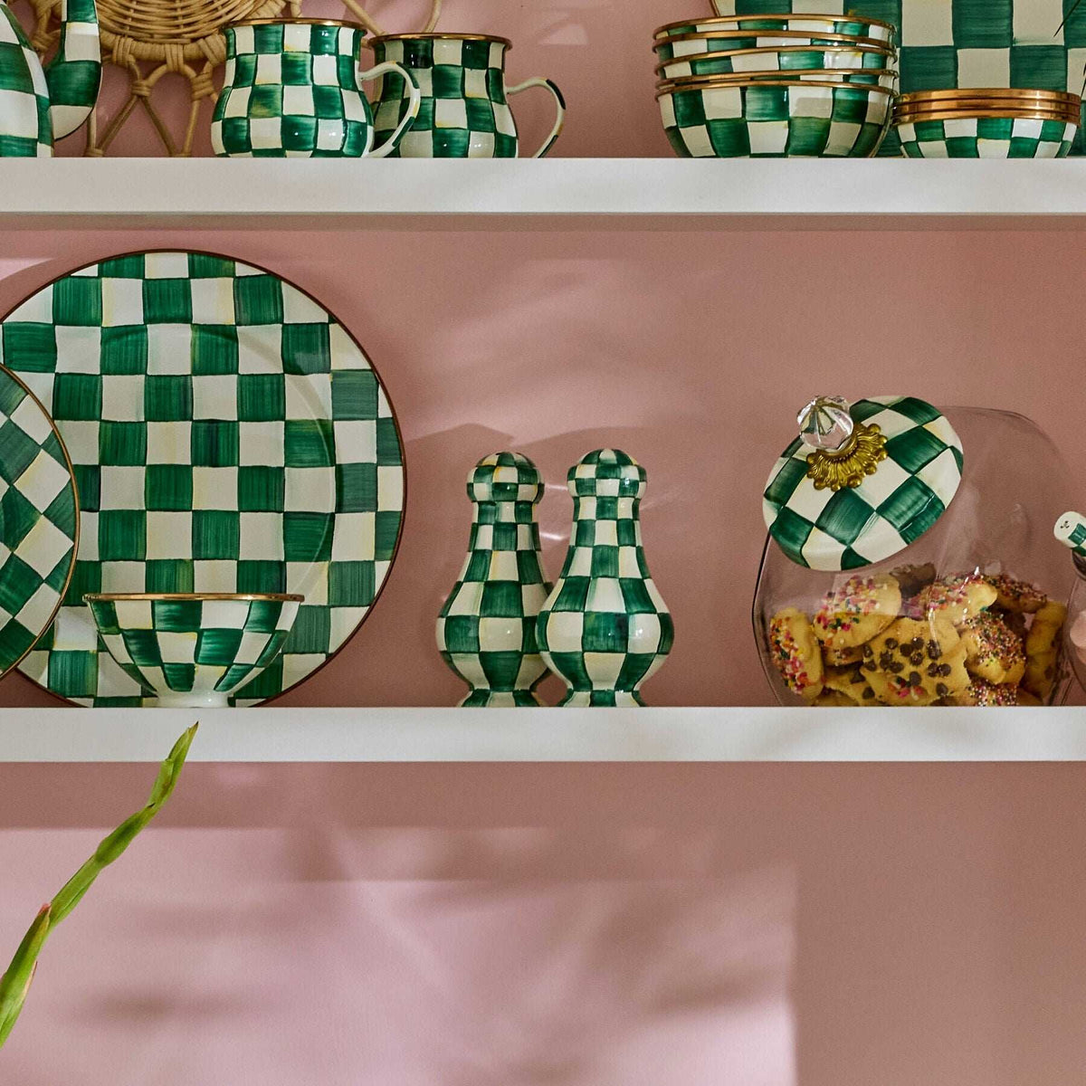 Emerald Check Large Salt & Pepper Shakers