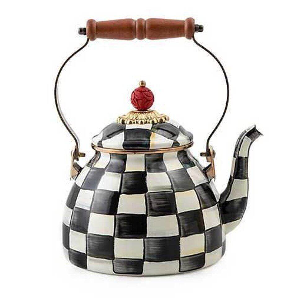 Iconic Black & White Courtly Check Enamel Tea Kettle 1,89L by MacKenzie-Childs