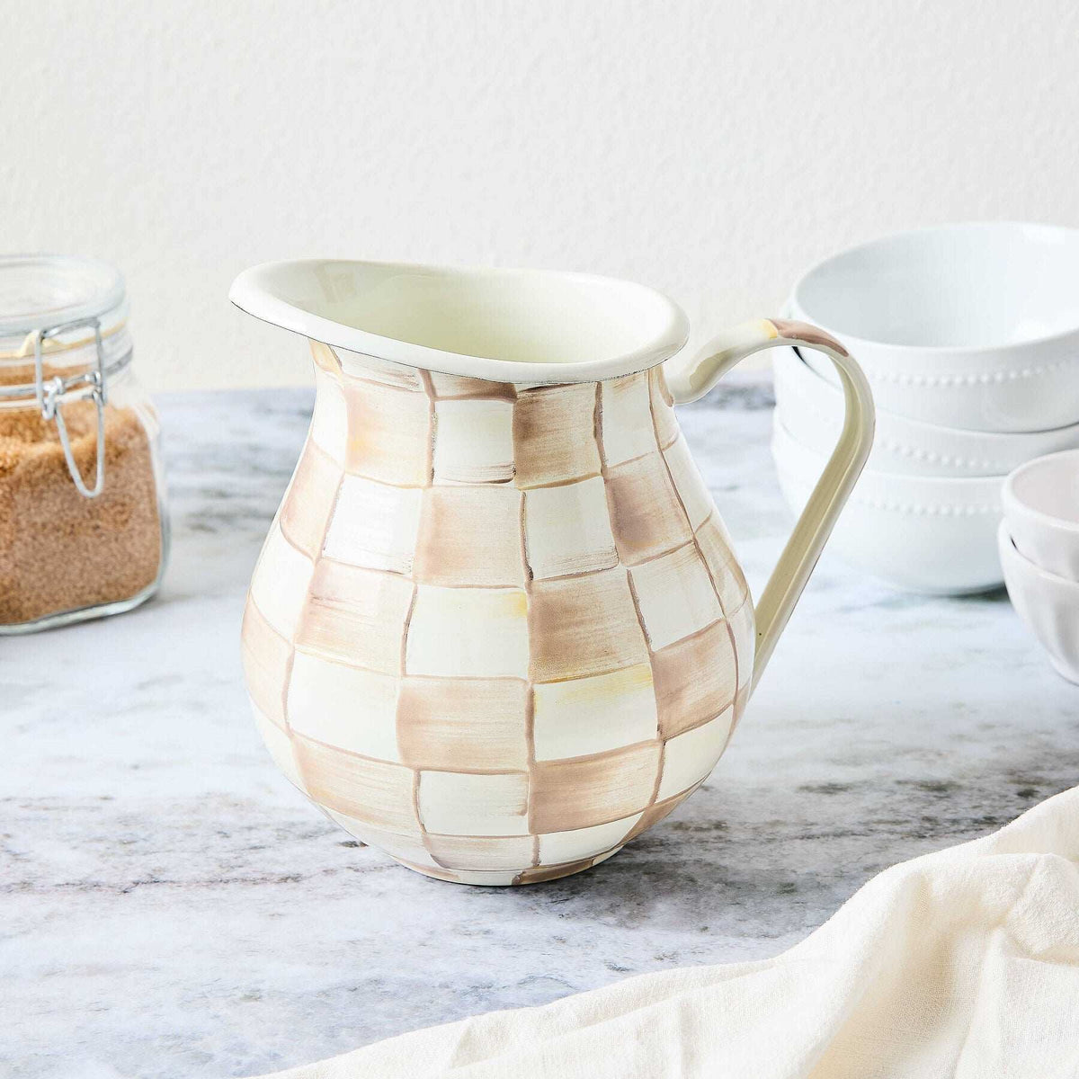 MacKenzie-Childs Mocha Check Pitcher (2.84 liters)