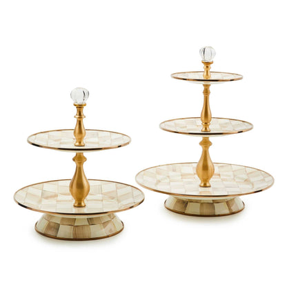 Mocha Check Three Tier Sweet Stand by MacKenzie-Childs