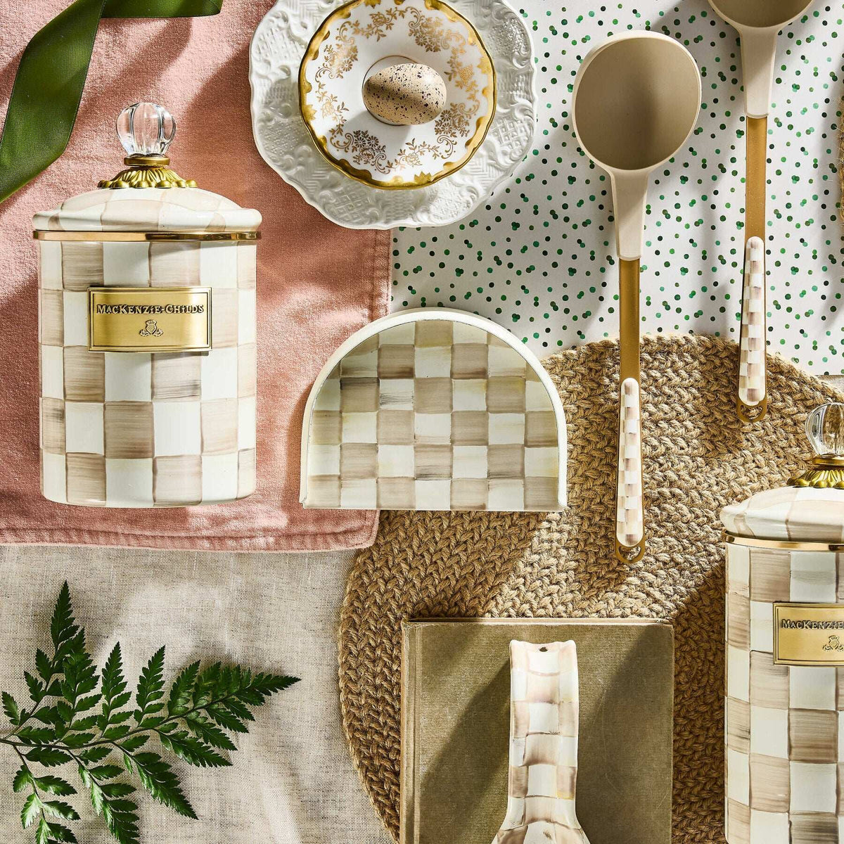 Mocha Check Napkin Holder MacKenzie-Childs