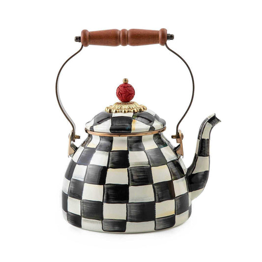 Iconic Black & White Courtly Check Enamel Tea Kettle 1,89L by MacKenzie-Childs