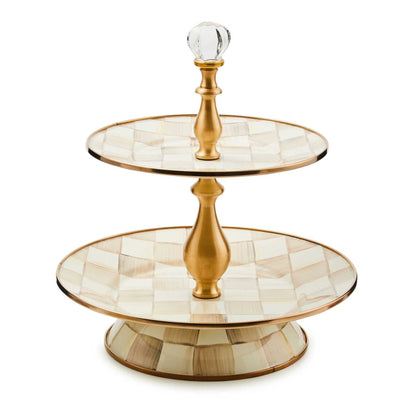 Mocha Check Two Tier Sweet Stand by MacKenzie-Childs