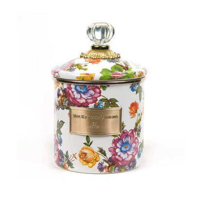 White Flower Market Enamel Canisters