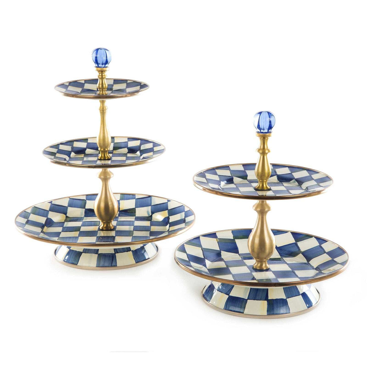 Royal Check Luxury Blue Enamel Two Tier Sweet Stand