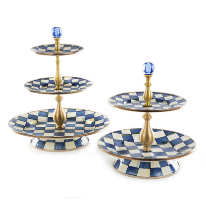 Royal Check Luxury Blue Enamel Two Tier Sweet Stand