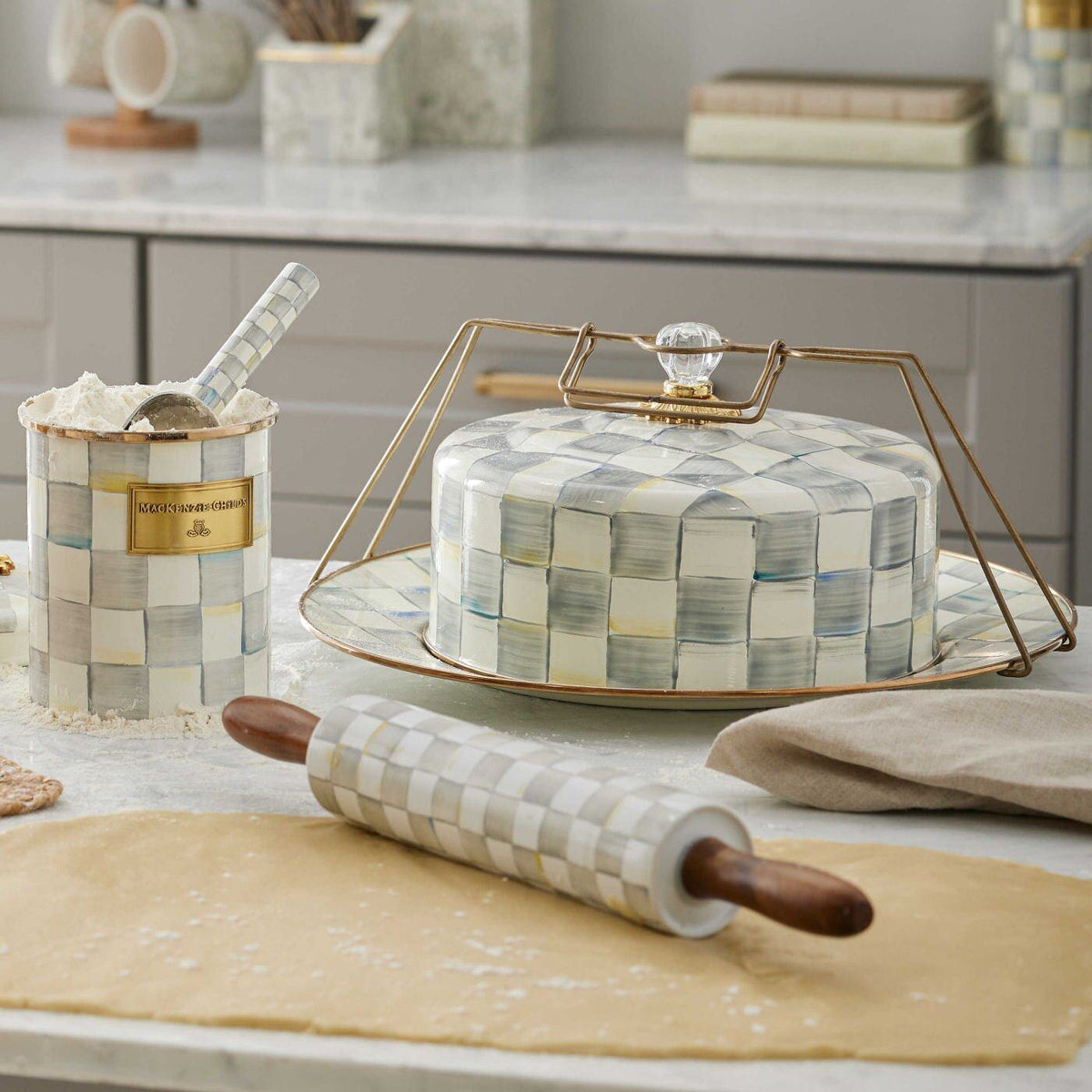 Sterling Check Cake Carrier by MacKenzie-Childs