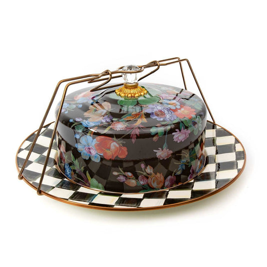 Black Flower Market Cake Carrier by MacKenzie-Childs