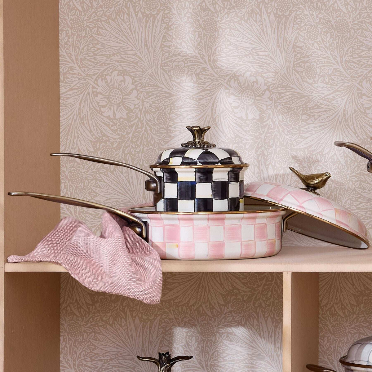 Mackenzie-Childs Rosy Check Enamel 5 Qt. Casserole