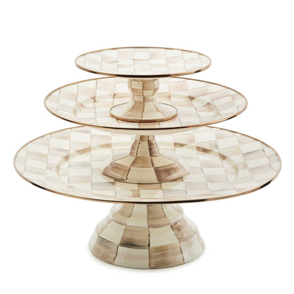 Mocha Check Small Pedestal Platter