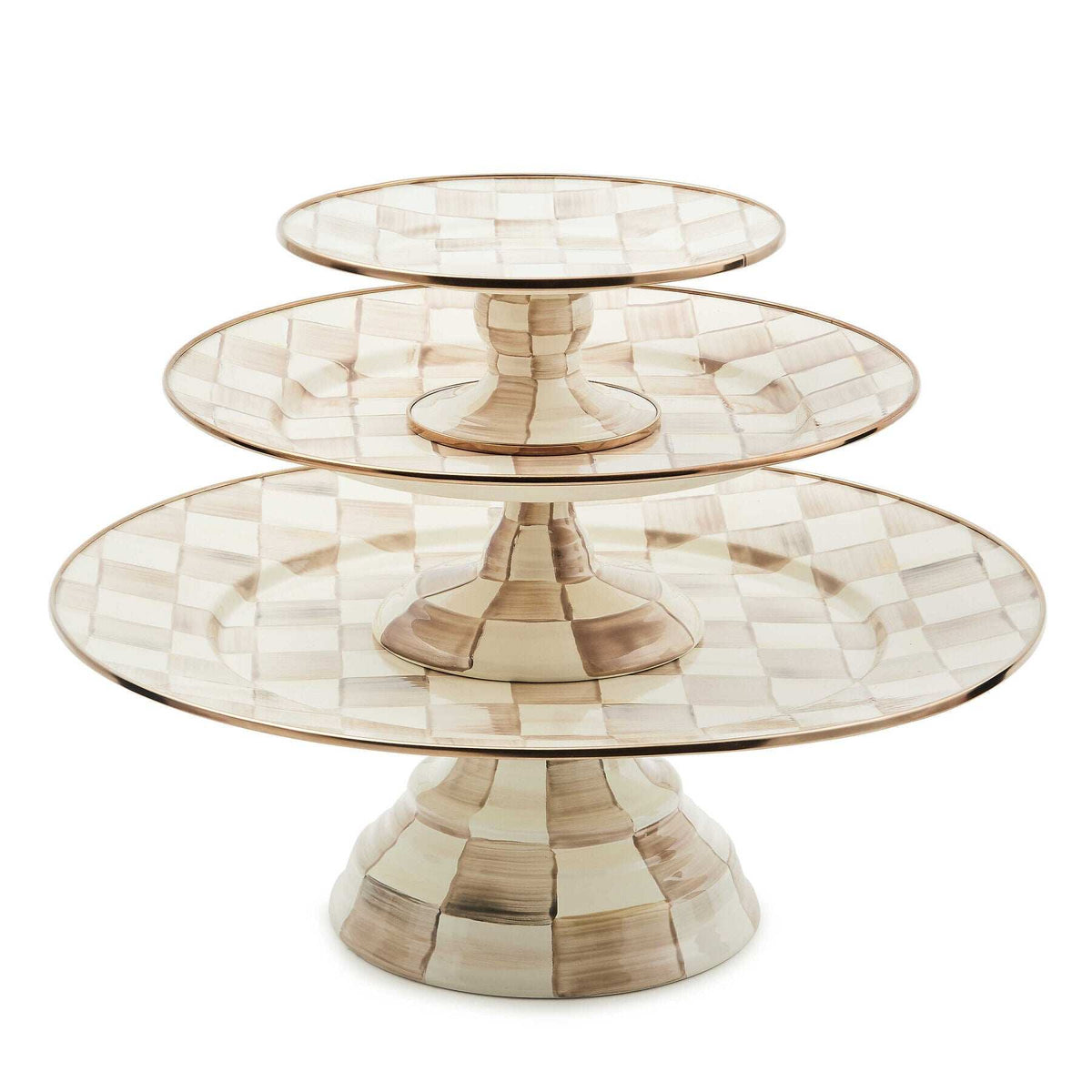 Mocha Check Large Pedestal Platter