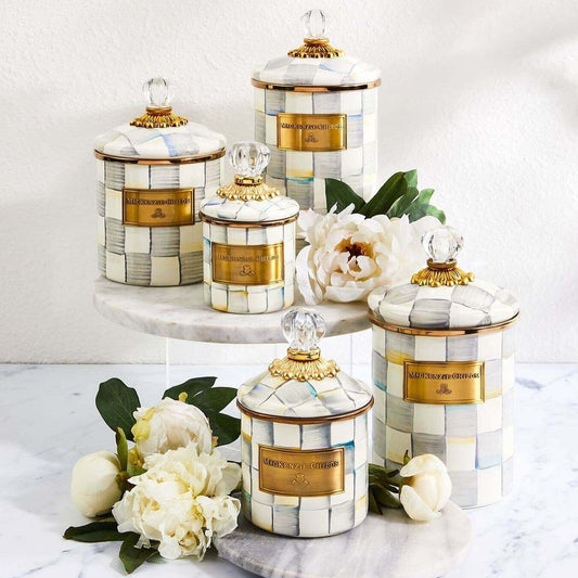 Sterling Check Enamel Canisters