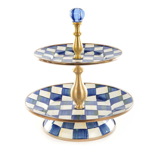 Royal Check Luxury Blue Enamel Two Tier Sweet Stand