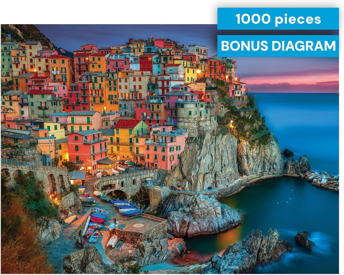 Cinque Terre 1000 Piece Puzzle for Adults - Jigsaw Puzzles - Challenging Italy Coastal Scene with Poster
