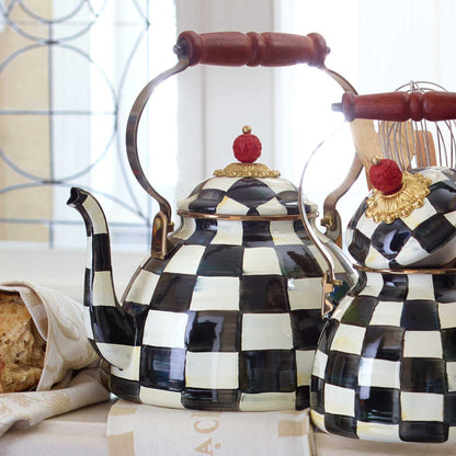 Iconic Black & White Courtly Check Enamel Tea Kettle by Mackenzie-Childs 2.84L