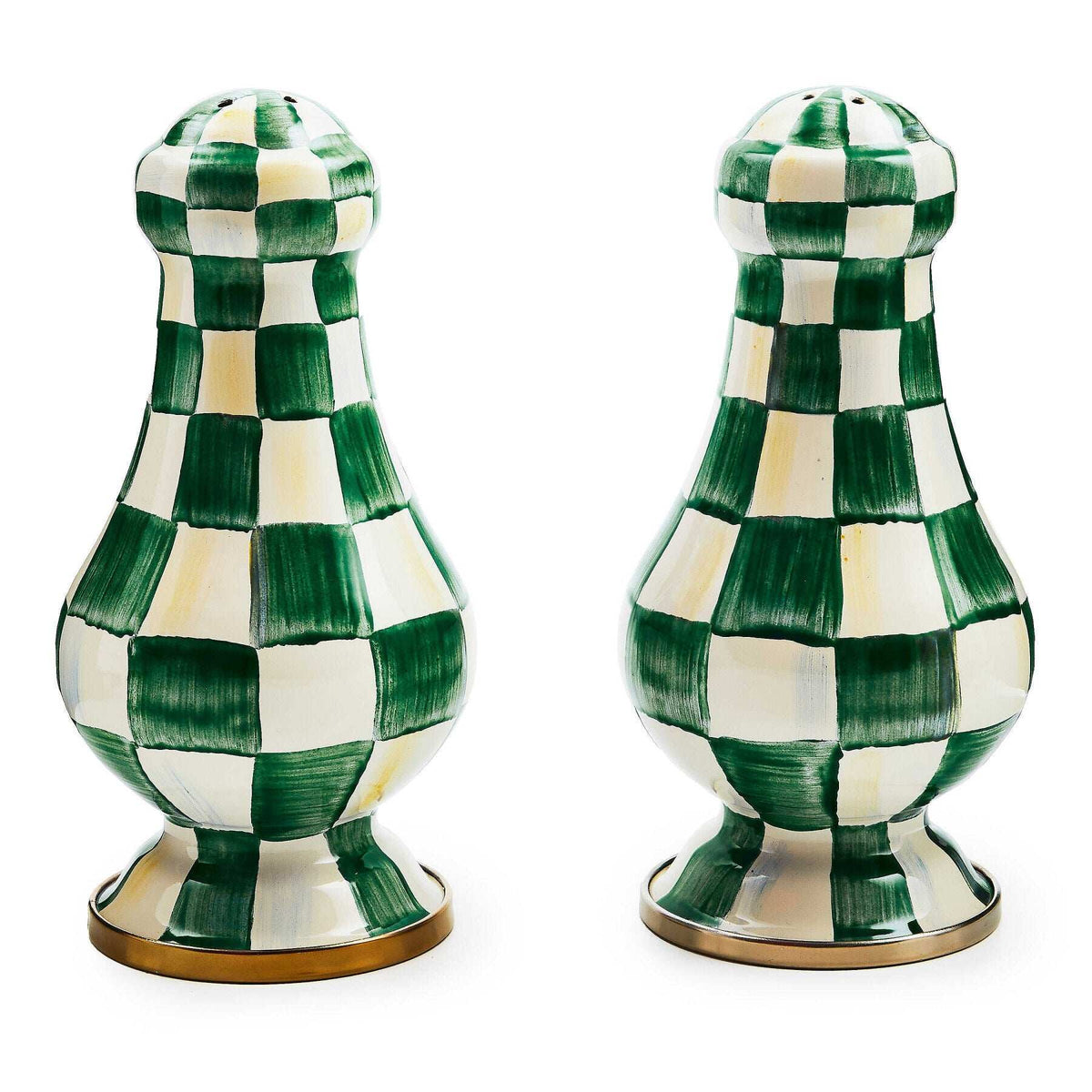 Emerald Check Large Salt & Pepper Shakers