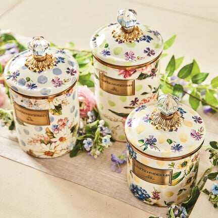 White Flower Market Enamel Canisters