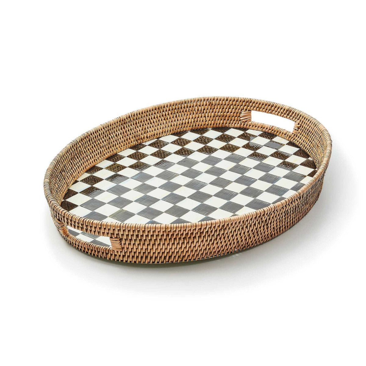 MacKenzie-Childs Courtly Check Enamel & Rattan Party Tray