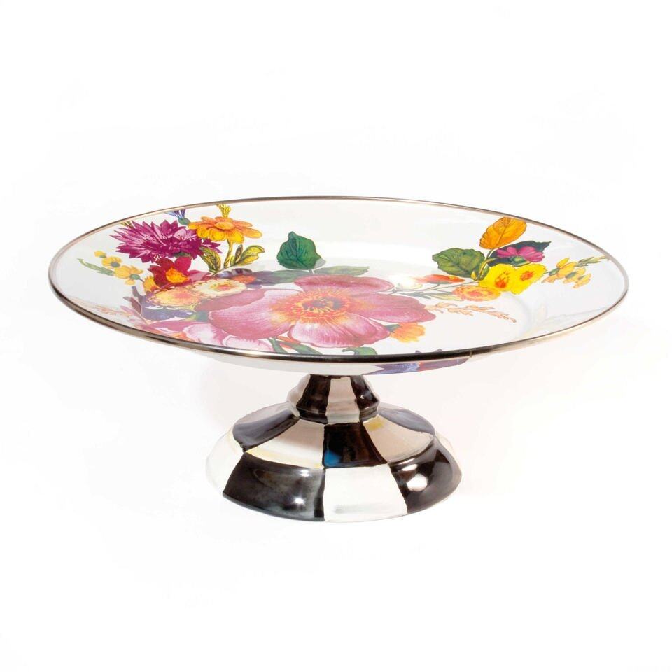 Flower Market White Pedestal Platter - Small