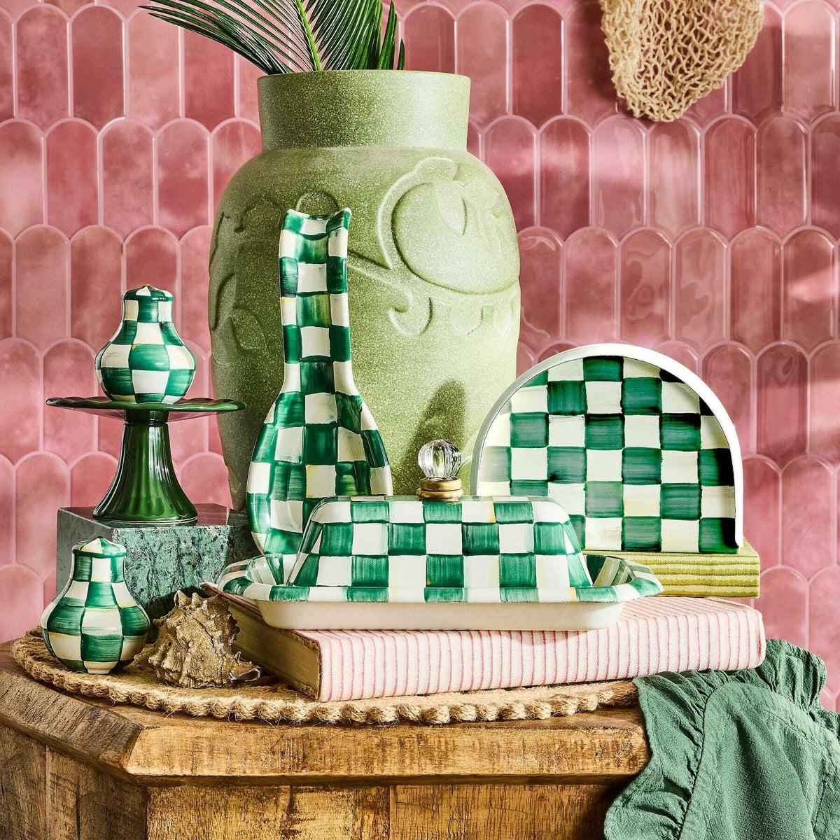 MacKenzie-Childs Emerald Check Enamel Napkin Holder