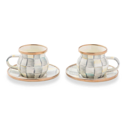 Sterling Check Enamel Espresso Cup & Saucer Set