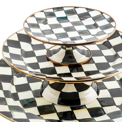 Courtly Check Enamel Pedestal Platter - Small