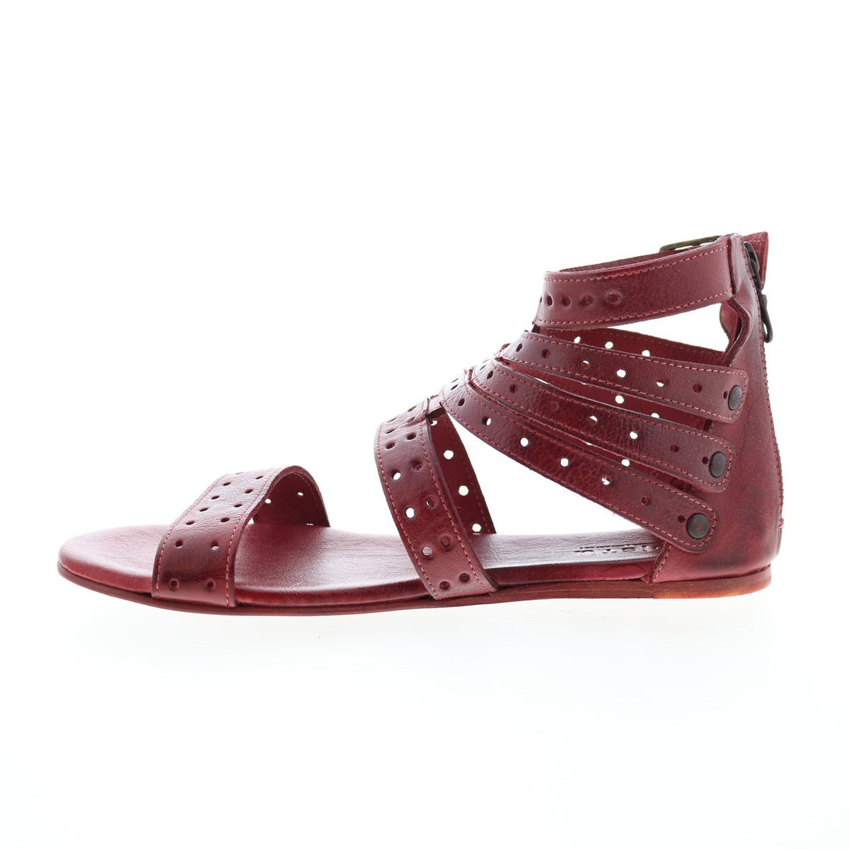 Bed Stu Artemis M F373159 Womens Red Leather Zipper Strap Sandals Shoes